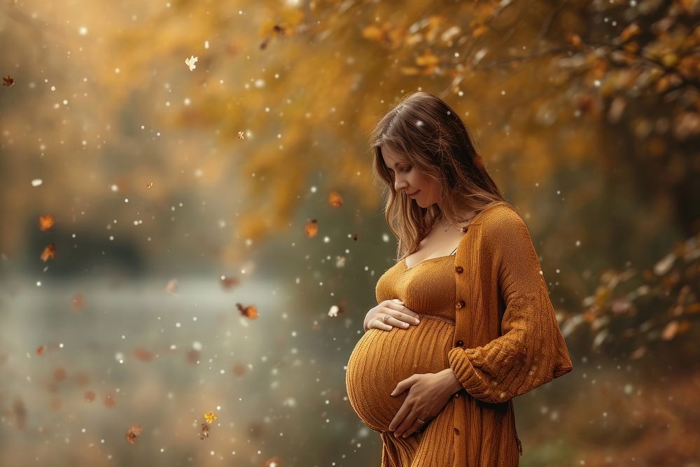 Pregnant woman in autumn adult photo anticipation. AI generated Image by rawpixel.