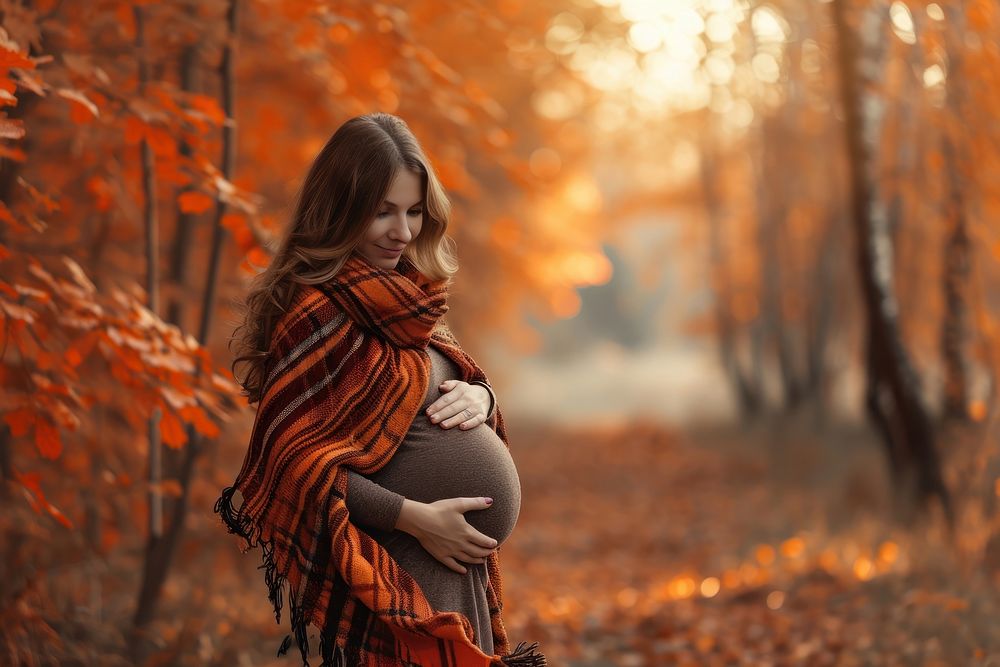 Pregnant woman in autumn photo anticipation tranquility. AI generated Image by rawpixel.