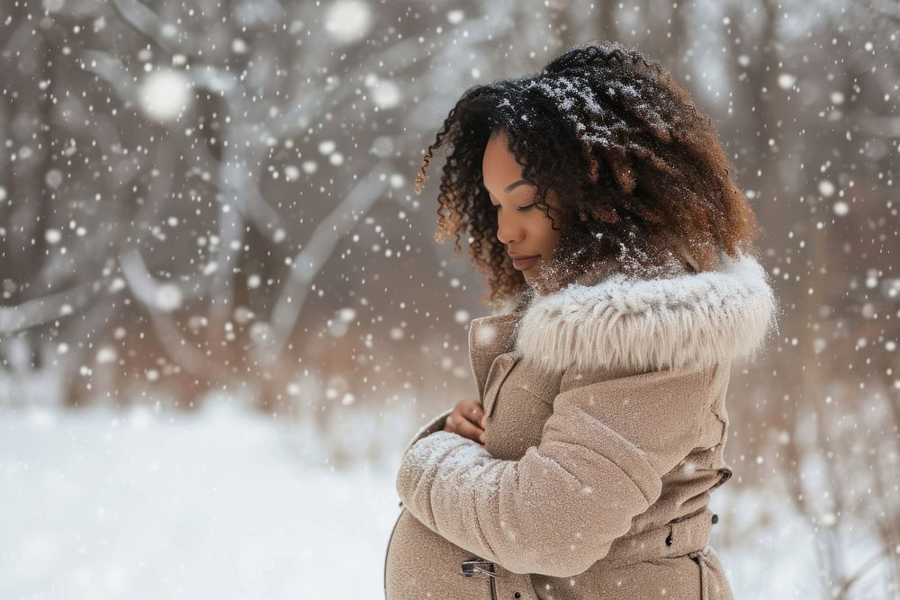 Pregnant black woman in winter outdoors nature adult. AI generated Image by rawpixel.