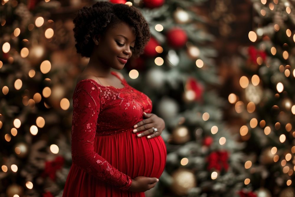 Pregnant black woman in christmas day adult anticipation celebration. AI generated Image by rawpixel.