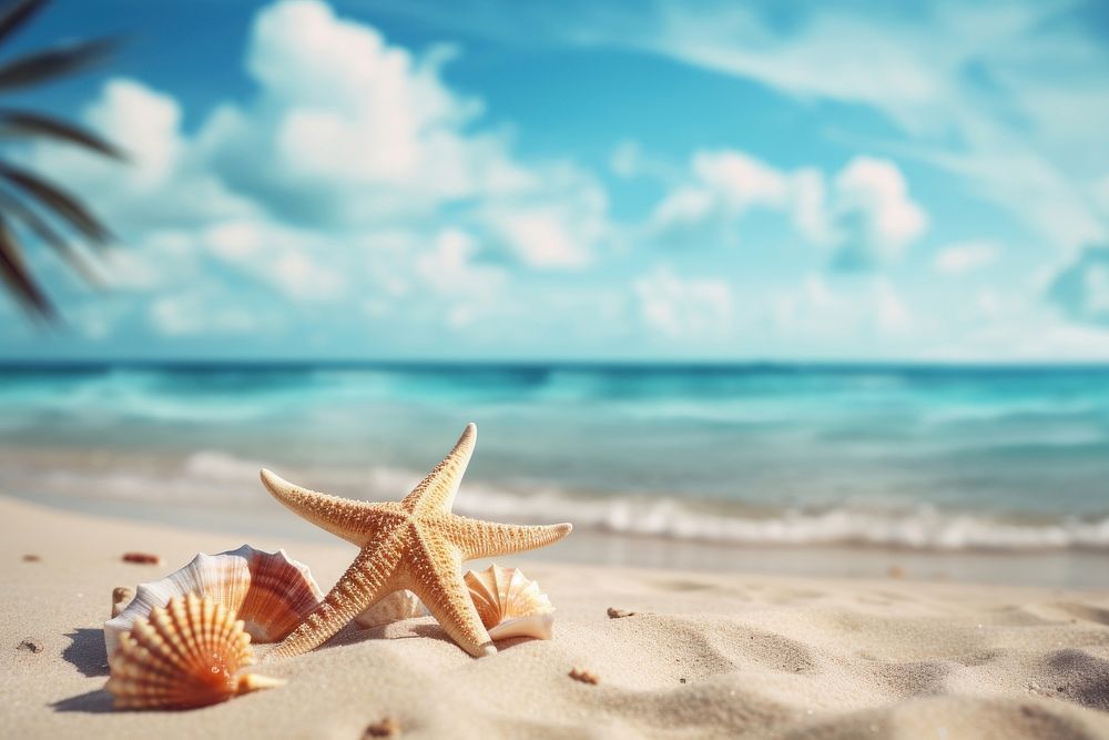 Seaside summer beach outdoors starfish horizon.