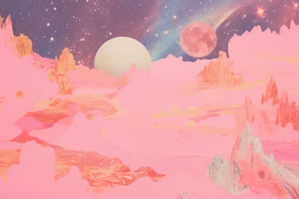 Pink galaxy craft collage backgrounds astronomy painting.