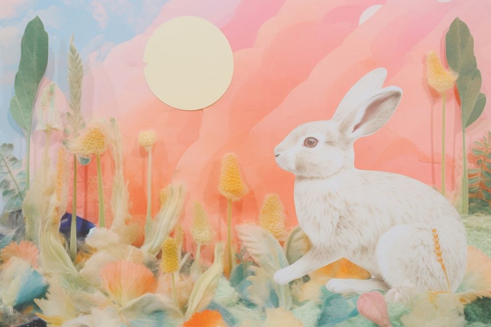 Rabbit craft collage art painting animal.