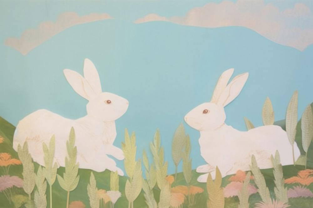 Rabbits craft collage art painting animal.
