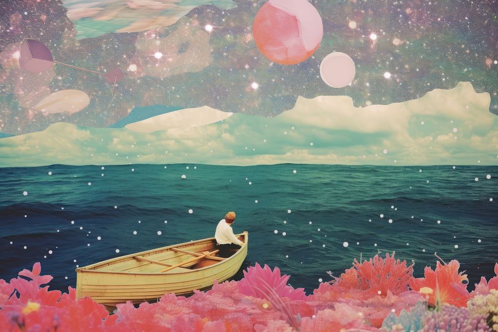 Sea with galaxy craft collage outdoors nature space.