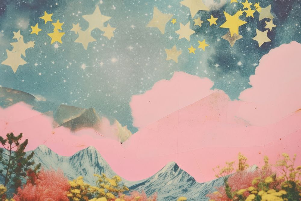 Starry sky craft collage art backgrounds painting.