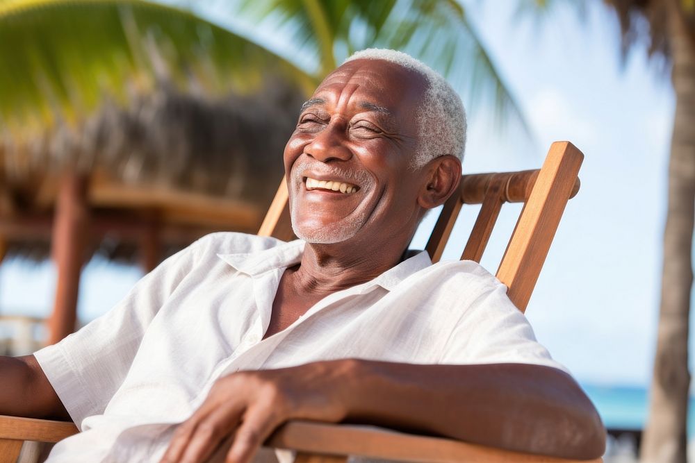 Elder african american man portrait travel chair.