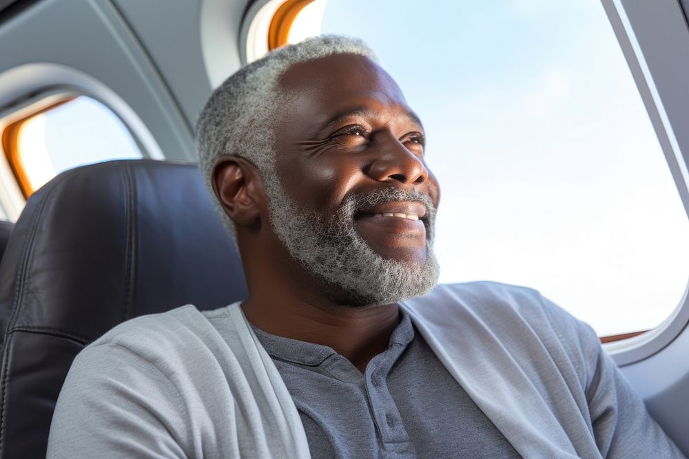 Elder african american man airplane portrait looking.