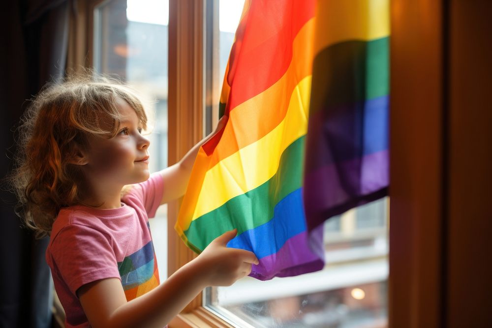 Child flag window happiness.