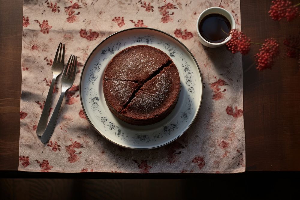 Chocolate cake dessert plate fork. AI generated Image by rawpixel.