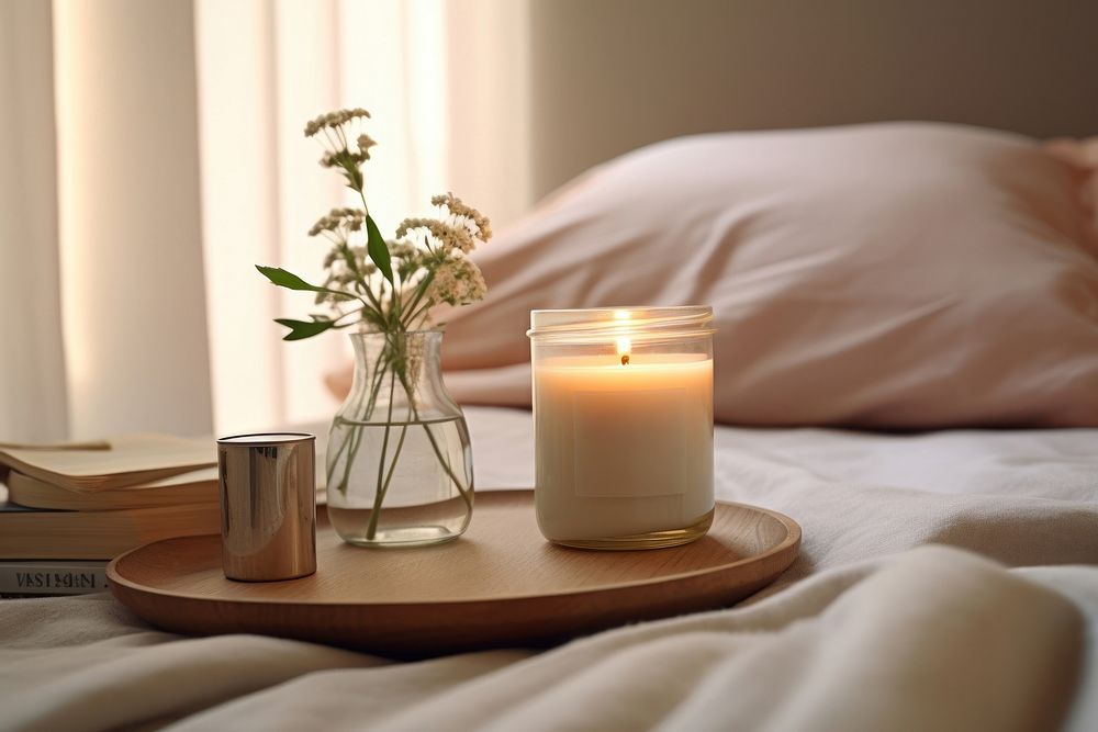 Aroma candle furniture bedroom pillow. AI generated Image by rawpixel.