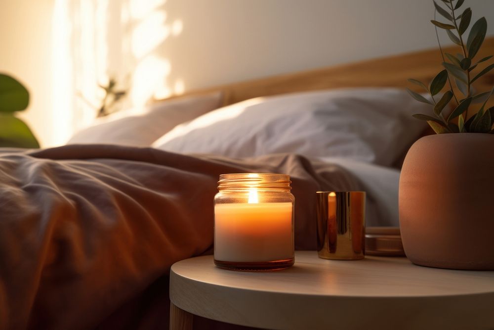Aroma candle bedroom light comfortable. AI generated Image by rawpixel.