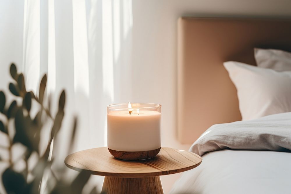 Aroma candle bedroom pillow light. AI generated Image by rawpixel.