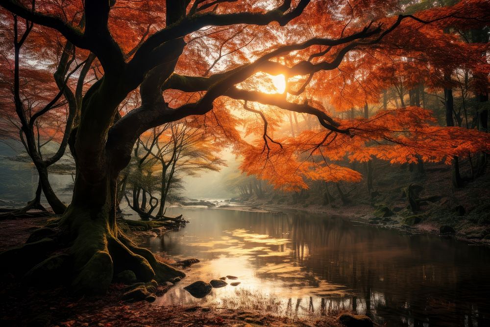 Autumn trees landscape outdoors woodland. AI generated Image by rawpixel.