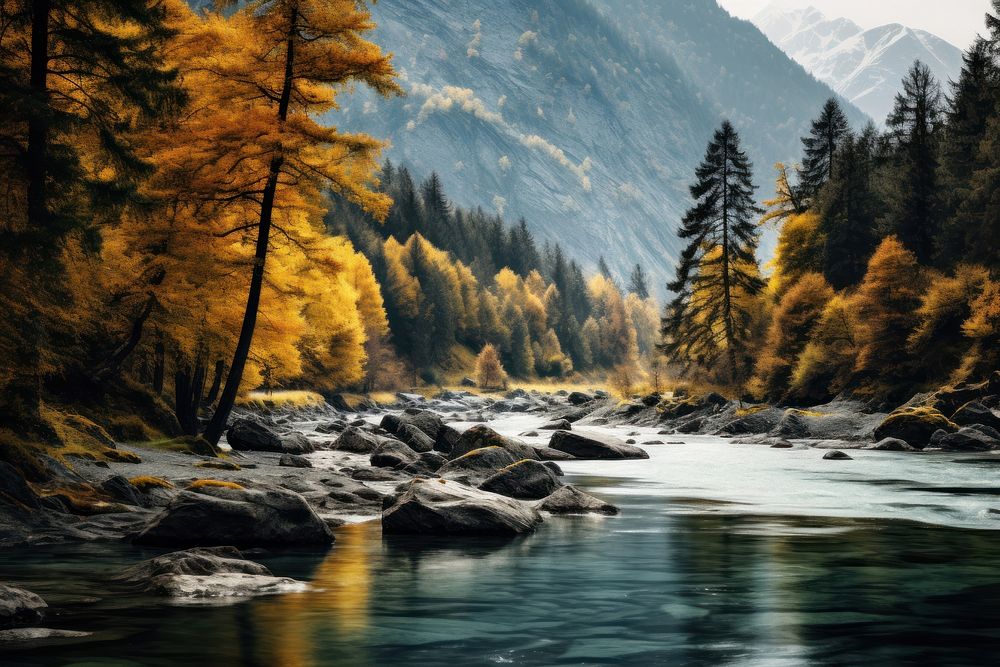 Autumn trees landscape wilderness outdoors. AI generated Image by rawpixel.