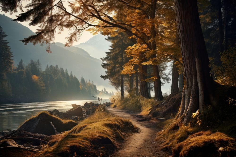 Autumn trees landscape wilderness panoramic. AI generated Image by rawpixel.