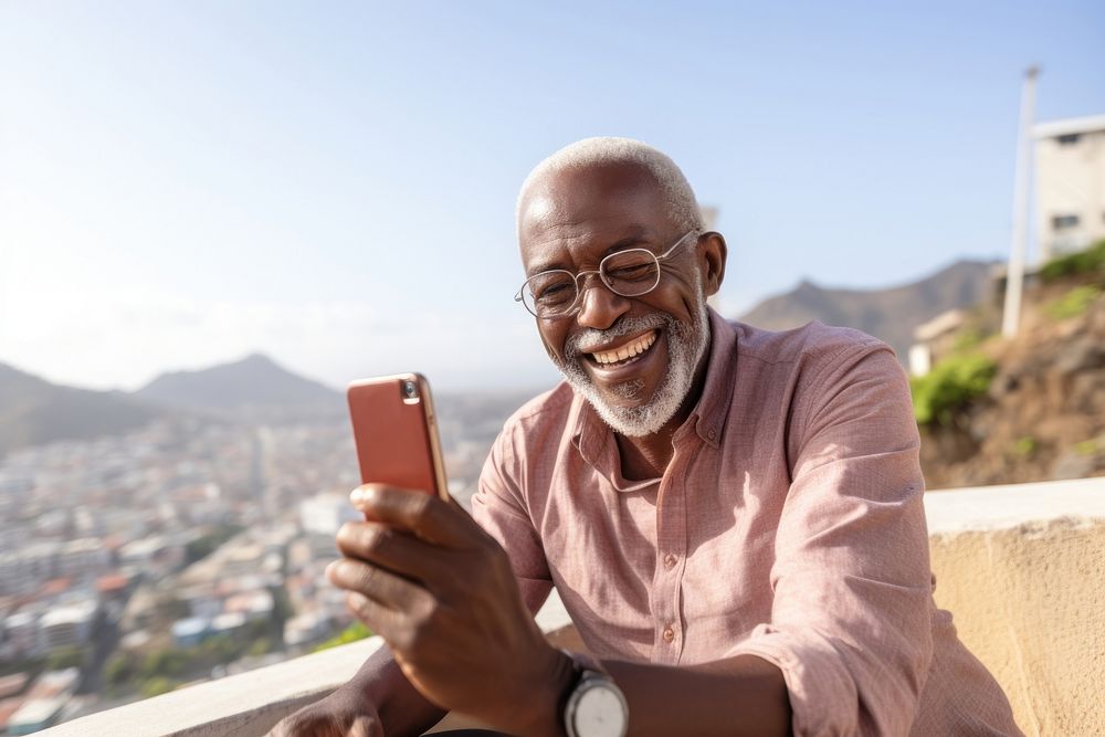 Elder african american man travel selfie adult.