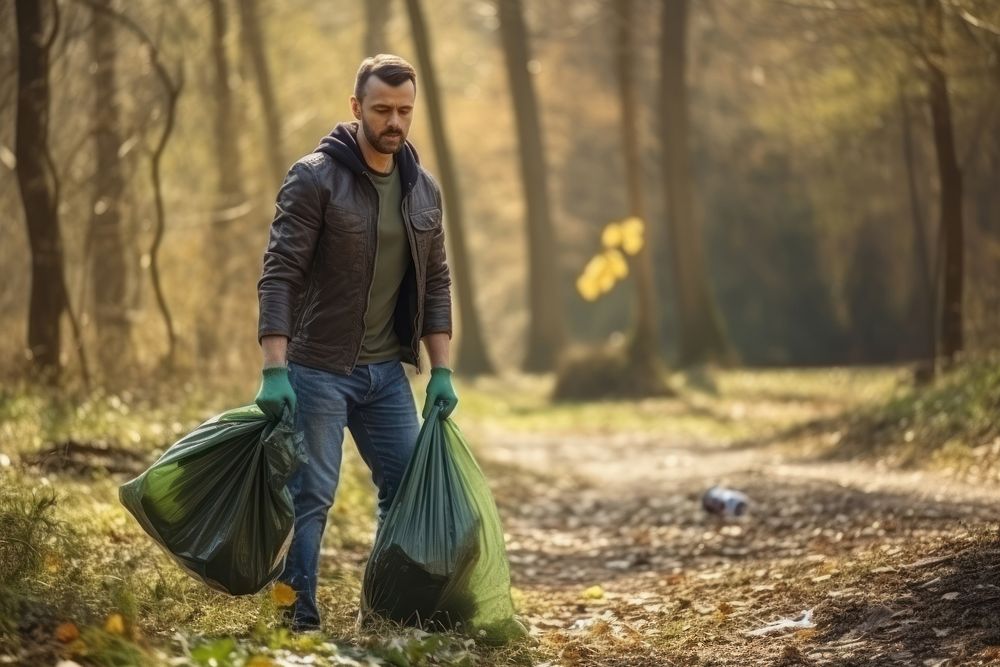 Man volunteering bag garbage adult.