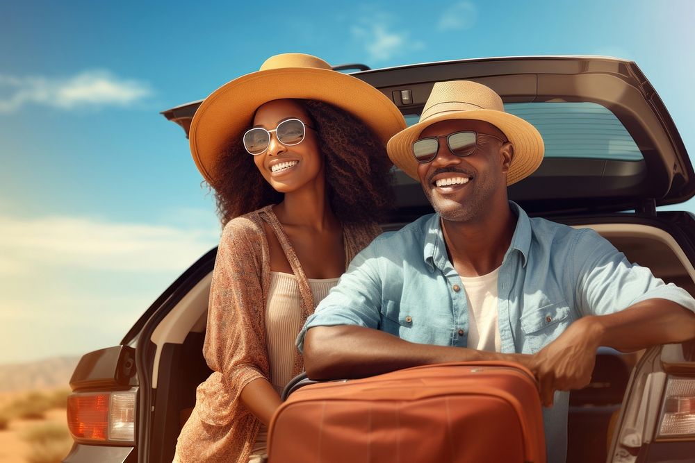 Middle age African american couple vacation vehicle glasses.