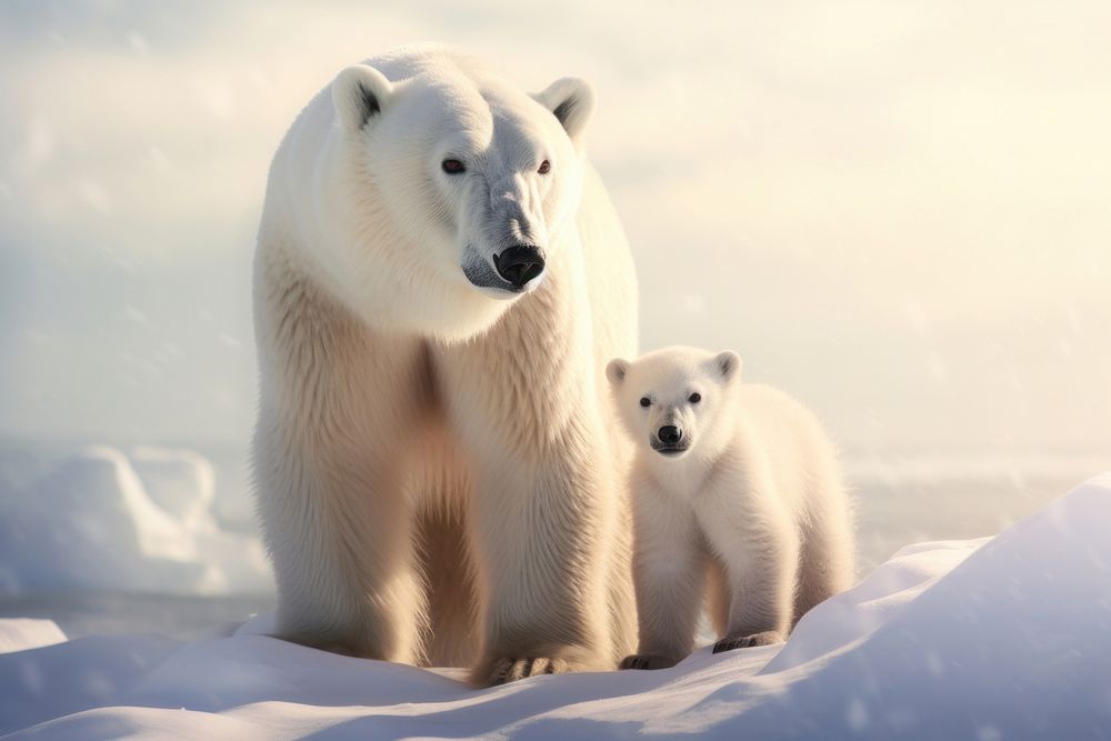 Polar bear and baby polar bear wildlife mammal animal. AI generated Image by rawpixel.