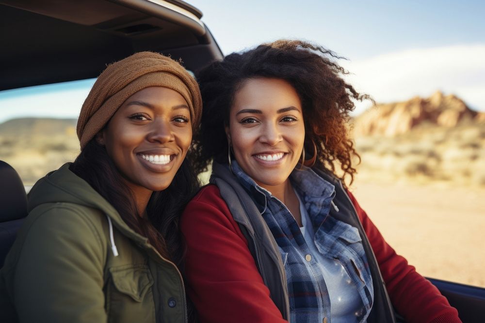 Two african american women portrait travel smile.