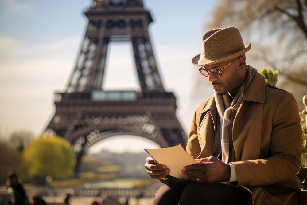 African American middle age man reading architecture portrait.