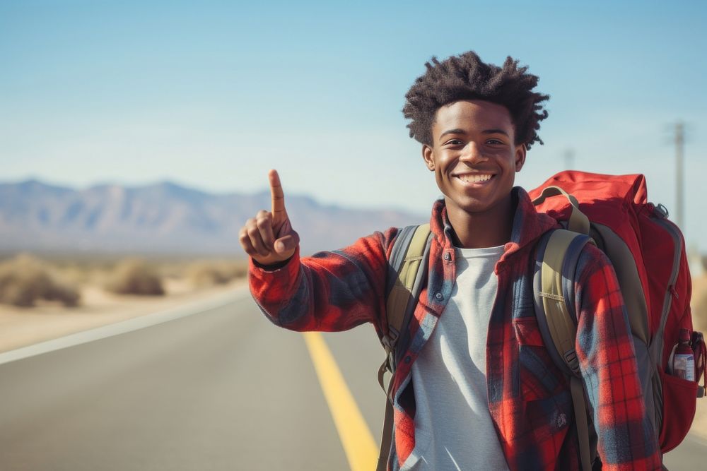African American teen man travel smile photo.