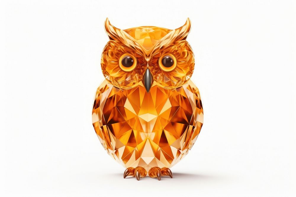 Owl shape gemstone animal bird white background.