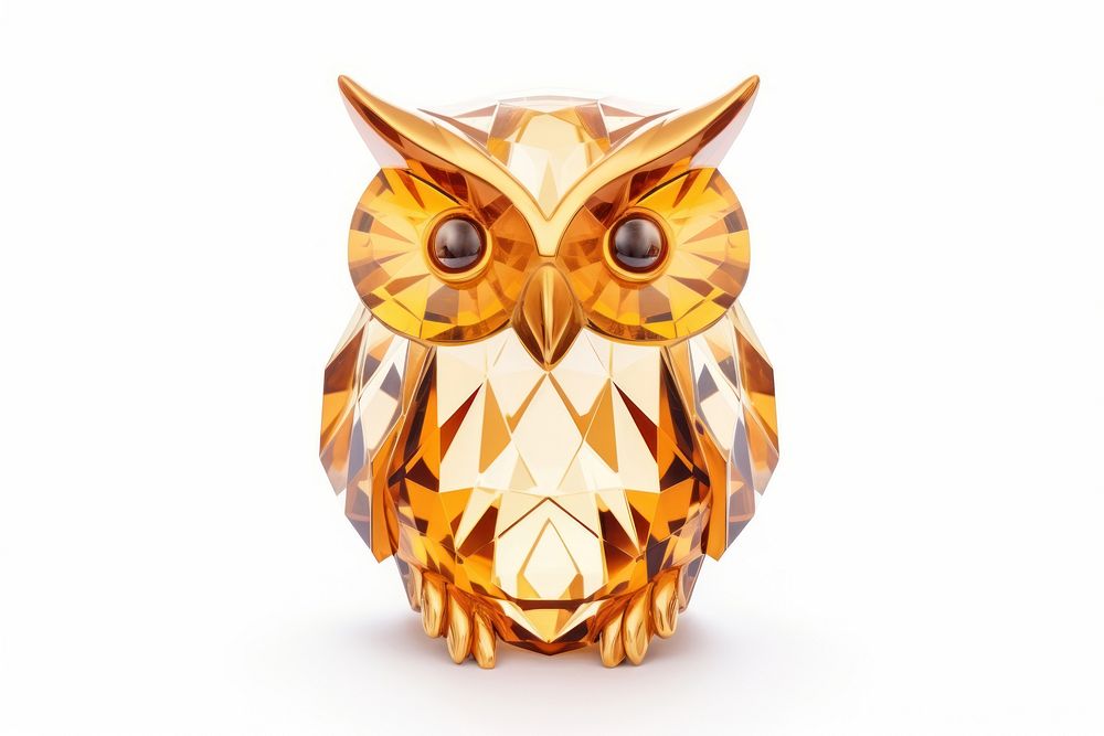 Owl shape gemstone animal white background representation.