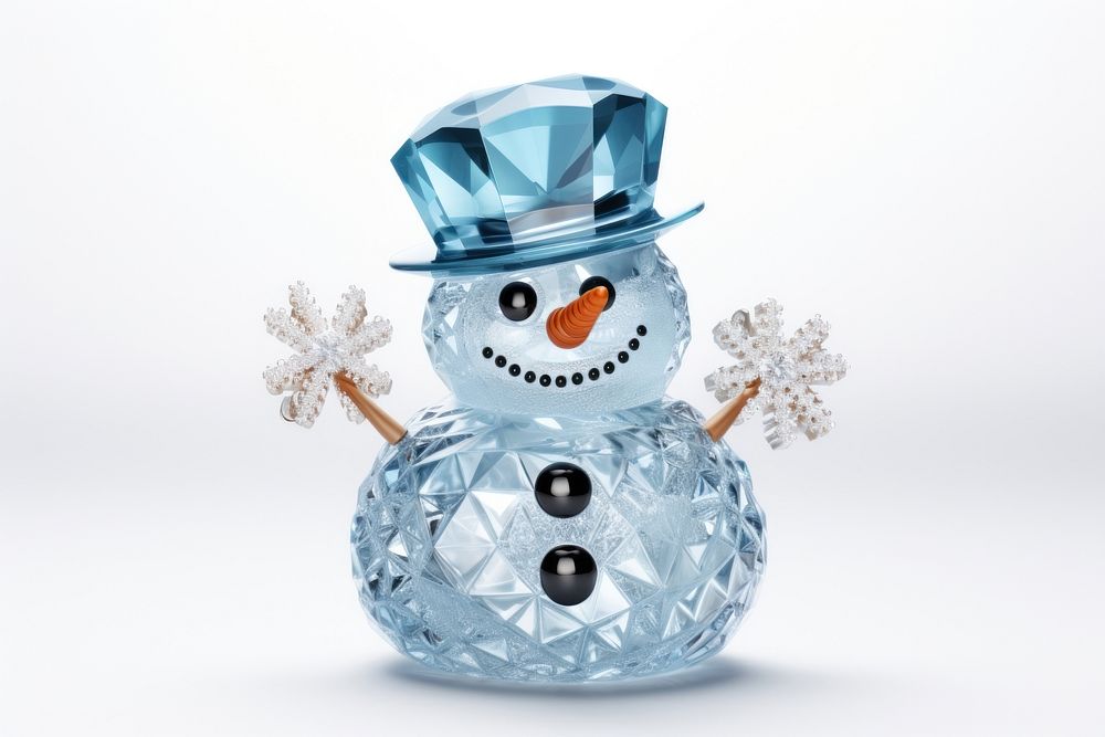 Crystal blue winter snowman white anthropomorphic representation.
