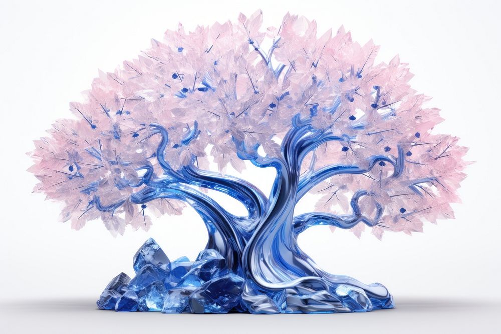 Crystal blue winter tree pastel nature plant art.