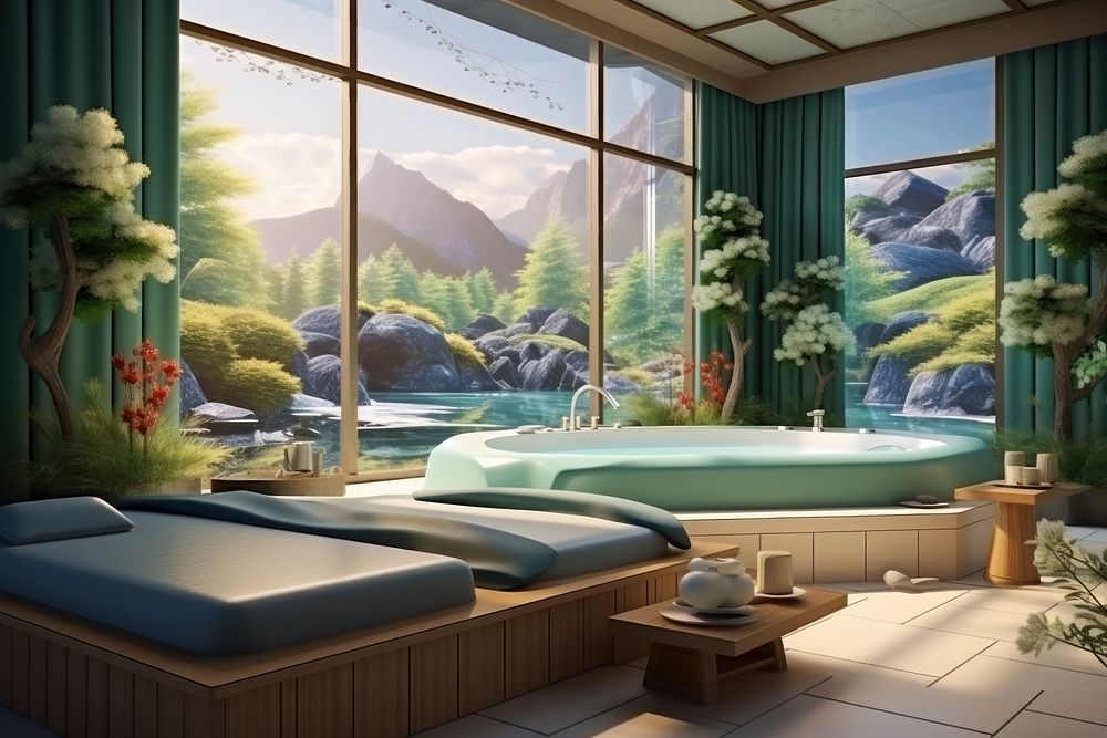 Spa room bathtub jacuzzi architecture.
