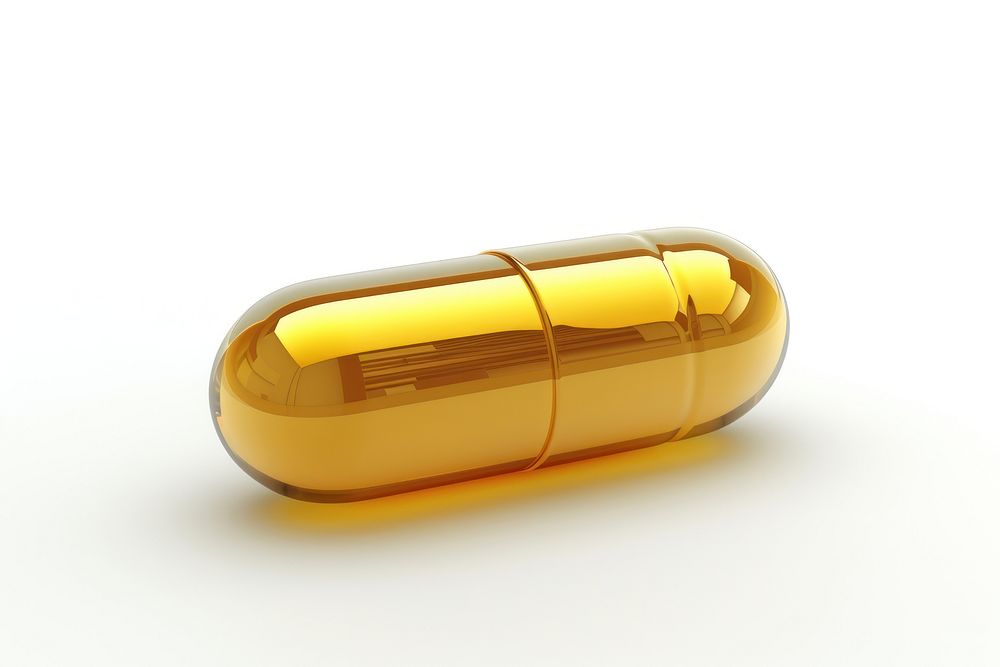 Capsule pill gold white background.