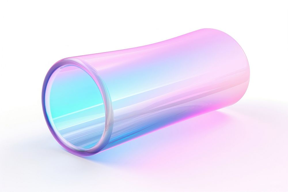 Tube shape cylinder glass white background.