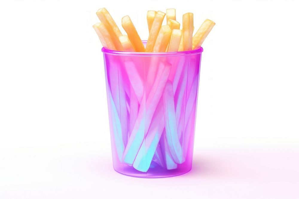 French fries glass food white background.