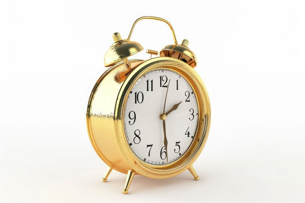 Alarm clock locket gold white background.