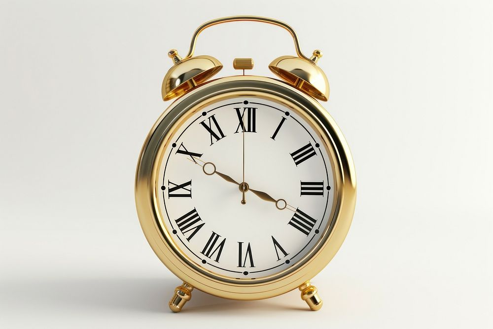 Alarm clock gold white background accessories.