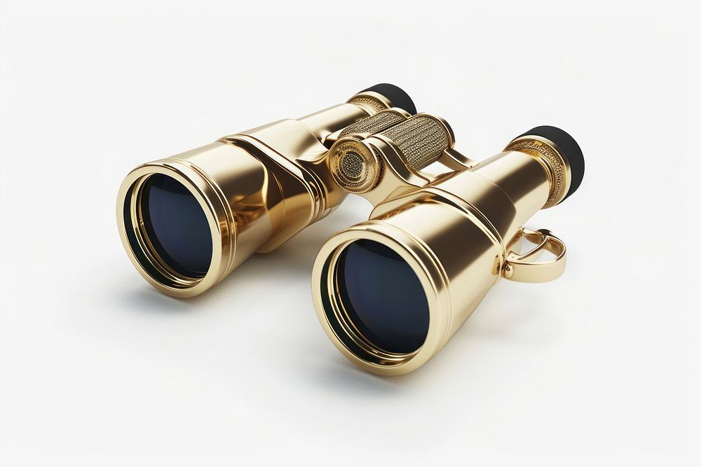Binoculars gold white background technology.