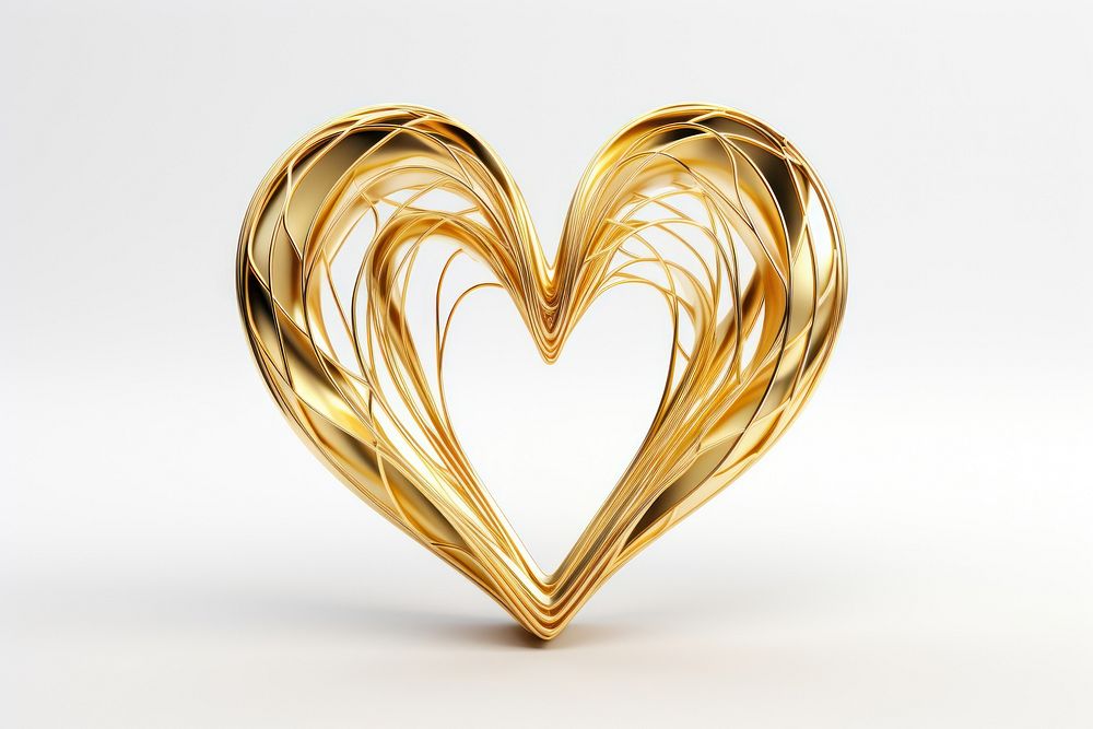 Gold jewelry heart white background.