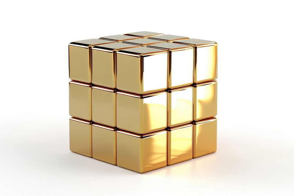 Rubix cube gold white background container.