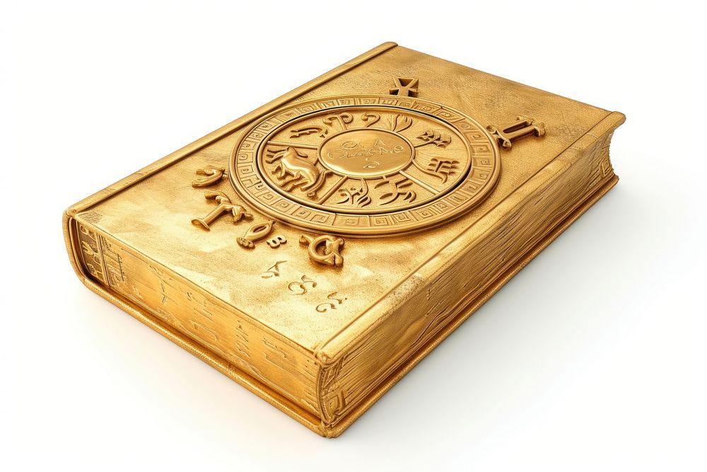 Zodiac book gold box white background.