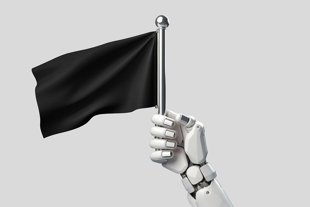 3d robot hand holding a flag
