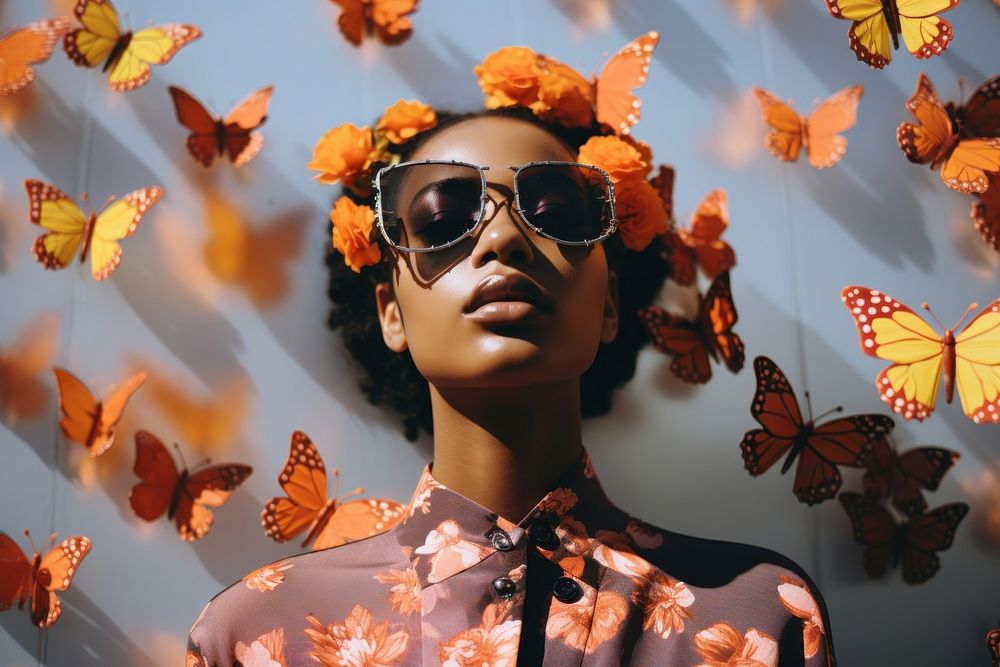 Women with butterfly photography sunglasses portrait.