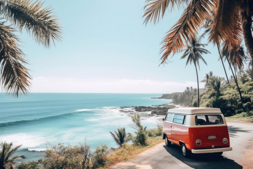 The van sea outdoors vacation. AI generated Image by rawpixel.