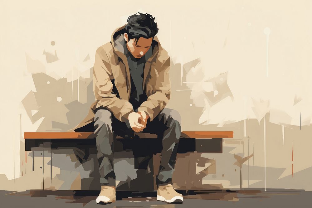 Major depression disorder sitting adult bench. AI generated Image by rawpixel.