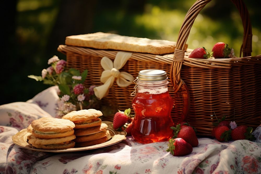 Cookies picnic strawberry fruit.
