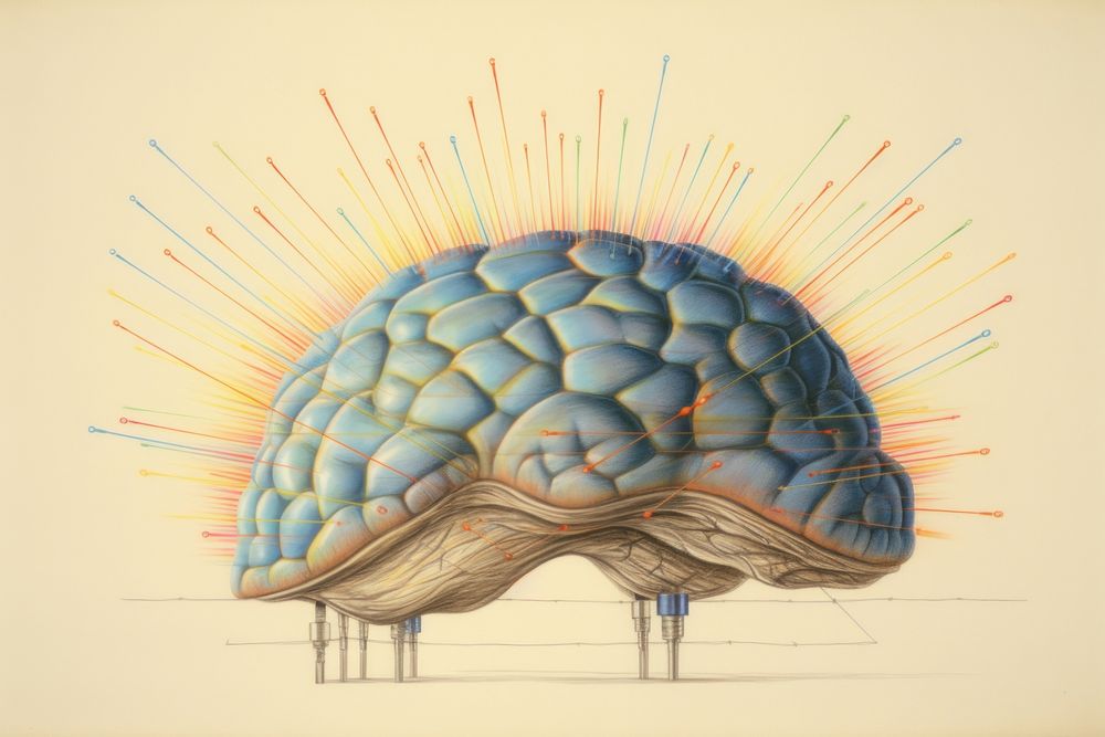 Transcranial Magnetic Stimulation painting drawing sketch. AI generated Image by rawpixel.