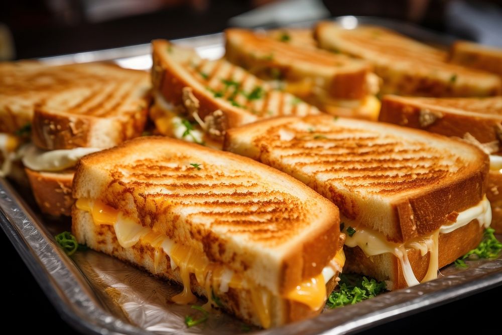 Tasty toast sandwiches with cheese bread food tray.