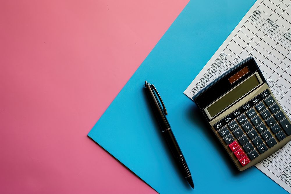 Pen and calculator on balance sheets pen text mathematics. AI generated Image by rawpixel.