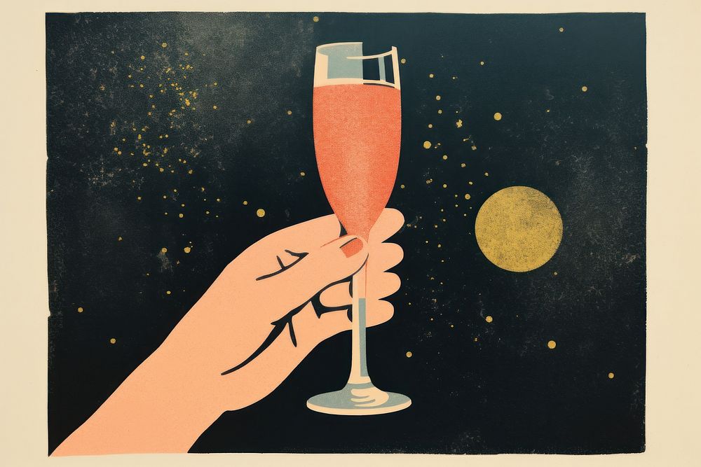 Champagne glass astronomy painting holding.